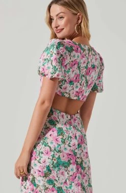 Dayanara Floral Puff Sleeve Midi Dress 11 Dayanara Floral Puff Sleeve Midi Dress -Chic Outfit Shop ACDR101589 GREENPINKFLORAL 5 5