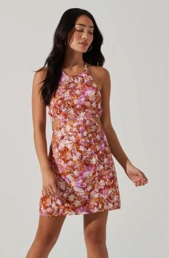 Laylin Floral Halter Cutout Mini Dress -Chic Outfit Shop ACDR101590 RUSTMAGENTAFLORAL 3