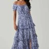 Viona Floral Off Shoulder Tiered Maxi Dress 2 Viona Floral Off Shoulder Tiered Maxi Dress -Chic Outfit Shop ACDR101591 BLUEWHITEMULTI 2
