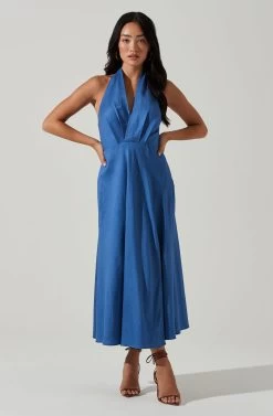 Keava Halter Midi Dress 26 Keava Halter Midi Dress -Chic Outfit Shop ACDR101594 BLUE 2