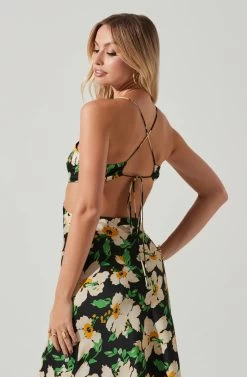 Norelle Satin Floral Midi Dress 10 Norelle Satin Floral Midi Dress -Chic Outfit Shop ACDR101596 BLACKFLORAL 4