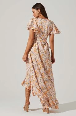 Veida Floral Cutout Midi Dress -Chic Outfit Shop ACDR101620 TANGERINEPURPLEFLR 5