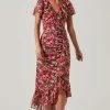 Vilma Floral Ruched Midi Dress -Chic Outfit Shop ACDR101621 REDMULTIFLORAL 1