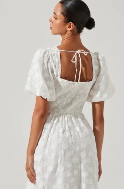 Sandy Polka Dot Puff Sleeve Midi Dress 10 Sandy Polka Dot Puff Sleeve Midi Dress -Chic Outfit Shop ACDR101622 WHITEJACQUARD 4
