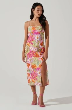 Gabriella Floral Strappy Back Midi Dress 9 Gabriella Floral Strappy Back Midi Dress -Chic Outfit Shop ACDR101629L ORANGEPURPLEMULTI 2