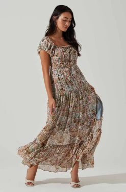 Roseline Off Shoulder Floral Maxi Dress 19 Roseline Off Shoulder Floral Maxi Dress -Chic Outfit Shop ACDR101641 BLUEPINKMULTI 2