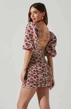 Verina Puff Sleeve Floral Mini Dress 9 Verina Puff Sleeve Floral Mini Dress -Chic Outfit Shop ACDR101662 REDMULTIFLORAL 4