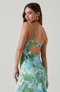 Bellerose Satin Floral Cutout Midi Dress -Chic Outfit Shop ACDR101684 GREENBLUEFLORAL 3 e5fa0a52 9e9e 4351 a4e7 99a02ecacc4e