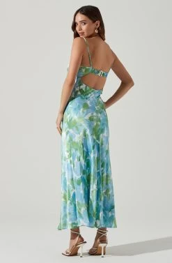 Bellerose Satin Floral Cutout Midi Dress -Chic Outfit Shop ACDR101684 GREENBLUEFLORAL 4 fc9ebc1d 8657 4721 84d9 e6b7a2d28a83