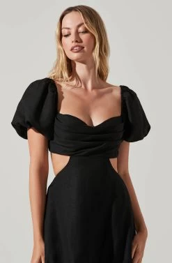Winley Puff Sleeve Cutout Midi Dress -Chic Outfit Shop ACDR101685 BLACK 2