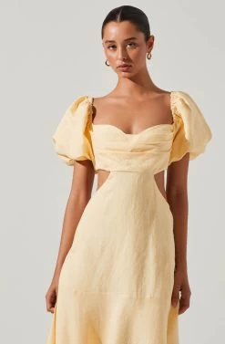Winley Puff Sleeve Cutout Midi Dress -Chic Outfit Shop ACDR101685 LEMON 3