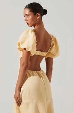 Winley Puff Sleeve Cutout Midi Dress -Chic Outfit Shop ACDR101685 LEMON 4