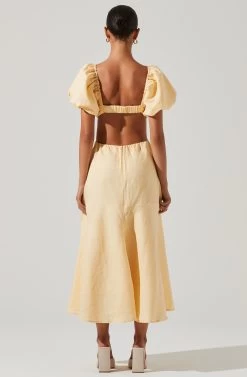 Winley Puff Sleeve Cutout Midi Dress -Chic Outfit Shop ACDR101685 LEMON 5