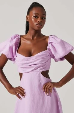 Winley Puff Sleeve Cutout Midi Dress -Chic Outfit Shop ACDR101685 LILAC 2