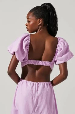 Winley Puff Sleeve Cutout Midi Dress -Chic Outfit Shop ACDR101685 LILAC 3