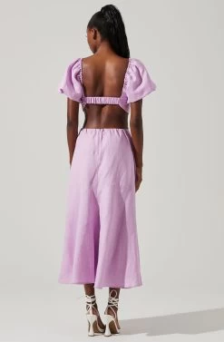 Winley Puff Sleeve Cutout Midi Dress -Chic Outfit Shop ACDR101685 LILAC 4