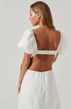 Winley Puff Sleeve Cutout Midi Dress -Chic Outfit Shop ACDR101685 OFFWHITE 4