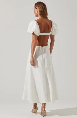 Winley Puff Sleeve Cutout Midi Dress -Chic Outfit Shop ACDR101685 OFFWHITE 5