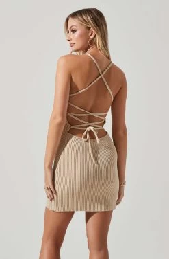 Amorina Ribbed Knit Mini Dress -Chic Outfit Shop ACDR101688 NATURAL 4