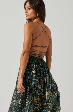 Stasia Floral Smocked Midi Dress -Chic Outfit Shop ACDR101720P BLACKMULTI 3