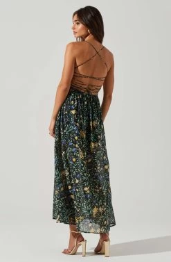 Stasia Floral Smocked Midi Dress -Chic Outfit Shop ACDR101720P BLACKMULTI 4