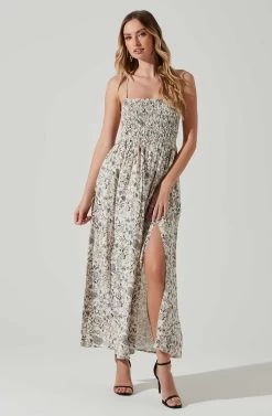 Stasia Floral Smocked Midi Dress -Chic Outfit Shop ACDR101720P DARKBROWNPAISLEY 2