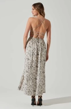 Stasia Floral Smocked Midi Dress -Chic Outfit Shop ACDR101720P DARKBROWNPAISLEY 6