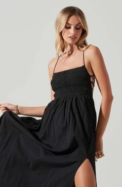 Stasia Smocked Midi Dress -Chic Outfit Shop ACDR101720 BLACK 3