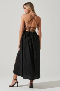 Stasia Smocked Midi Dress -Chic Outfit Shop ACDR101720 BLACK 5