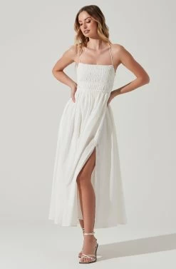 Stasia Smocked Midi Dress -Chic Outfit Shop ACDR101720 WHITE 2