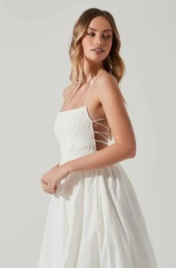Stasia Smocked Midi Dress -Chic Outfit Shop ACDR101720 WHITE 4