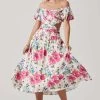 Liliosa Floral Off Shoulder Midi Dress -Chic Outfit Shop ACDR101726 PINKMULTI 2594