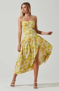 Kalina Floral Pleated Bust Midi Dress 10 Kalina Floral Pleated Bust Midi Dress -Chic Outfit Shop ACDR101728 YELLOWFLORAL 1