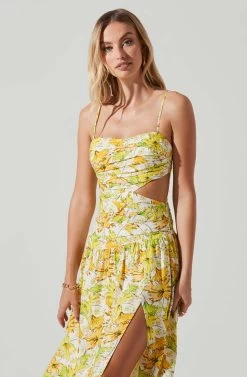 Kalina Floral Pleated Bust Midi Dress 11 Kalina Floral Pleated Bust Midi Dress -Chic Outfit Shop ACDR101728 YELLOWFLORAL 4