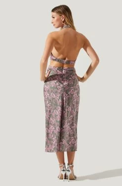 Ambretta Floral Halter Midi Dress -Chic Outfit Shop ACDR101747 GREENPINKFLORAL 6