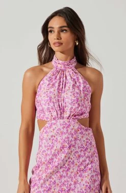 Ambretta Floral Halter Midi Dress -Chic Outfit Shop ACDR101747 PURPLEFLORAL 2