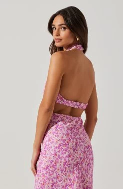 Ambretta Floral Halter Midi Dress -Chic Outfit Shop ACDR101747 PURPLEFLORAL 3