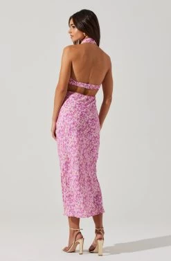 Ambretta Floral Halter Midi Dress -Chic Outfit Shop ACDR101747 PURPLEFLORAL 4