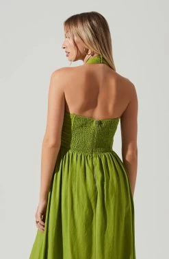 Zaria Pleated Halter Midi Dress -Chic Outfit Shop ACDR101778 AVOCADO 6 aaff99a6 4bc9 4806 ac8e 7c17c3fe9fdd