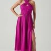 Zaria Pleated Halter Midi Dress -Chic Outfit Shop ACDR101778 FUCHSIA 1
