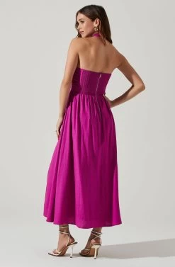 Zaria Pleated Halter Midi Dress -Chic Outfit Shop ACDR101778 FUCHSIA 5