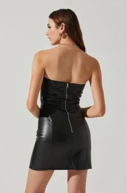 Carmen Strapless Faux Leather Mini Dress -Chic Outfit Shop ACDR101787L BLACK 5
