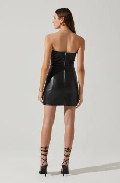 Carmen Strapless Faux Leather Mini Dress -Chic Outfit Shop ACDR101787L BLACK 6
