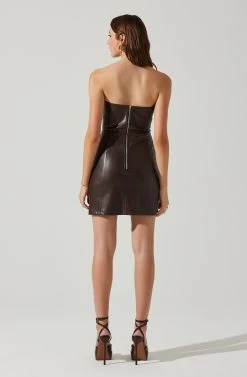 Carmen Strapless Faux Leather Mini Dress -Chic Outfit Shop ACDR101787L DARKBROWN 6