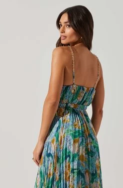Loralee Pleated Floral Maxi Dress -Chic Outfit Shop ACDR101790 GREENFLORAL 3