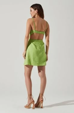 Claramae Ruched Mini Dress -Chic Outfit Shop ACDR101796S AVOCADO 5