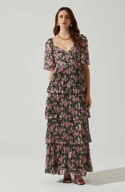 Gracelynn Tiered Short Sleeve Floral Maxi Dress -Chic Outfit Shop ACDR101841 BLACKPINKFLORAL 1