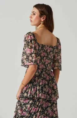 Gracelynn Tiered Short Sleeve Floral Maxi Dress -Chic Outfit Shop ACDR101841 BLACKPINKFLORAL 5
