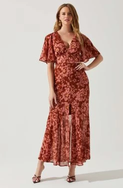 Kenzie Floral Maxi Dress -Chic Outfit Shop ACDR101860DS RUSTFLORAL 2