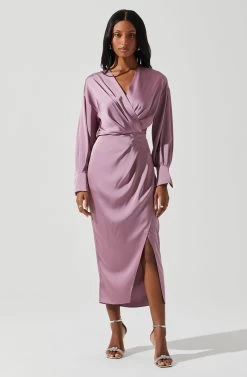 Sadyra Drop Shoulder Wrap Dress -Chic Outfit Shop ACDR101865 MAUVE 1